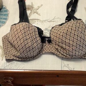 Whimsy Bra 34D Tan& Black with lace 85% Nylon & 15% Spandex